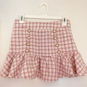 Pink Tweed Plaid Mini Skirt